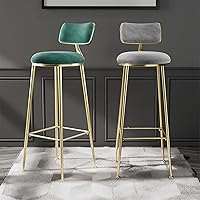 Vista 3 de Taburetes de bar de terciopelo modernos con respaldo y patas de metal dorado, cómodas sillas de bar altas tapizadas para cocina, isla de desayuno