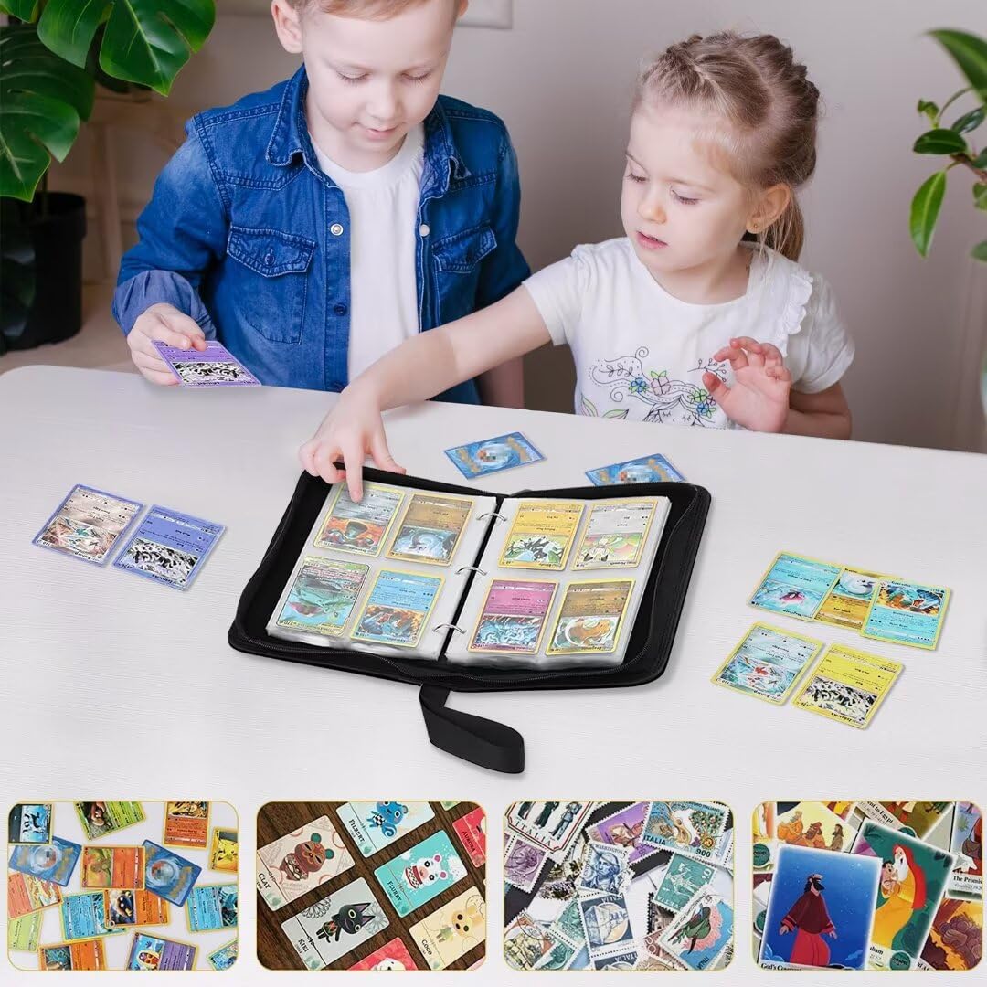 Carpeta de tarjetas, álbum de colección de tarjetas de 4 bolsillos, carpeta de tarjetas coleccionables para 480 tarjetas con 60 fundas extraíbles, soporte para protectores de tarjetas de juego y otras