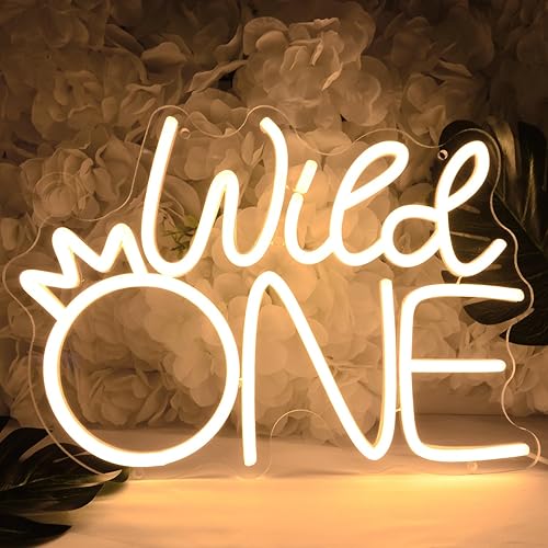Miniatura 3 de Britrio Wild One Crown - Letrero de luz de neón para baby shower, niña y niño, suministros de fiesta de cumpleaños de un año, primer aniversario,
