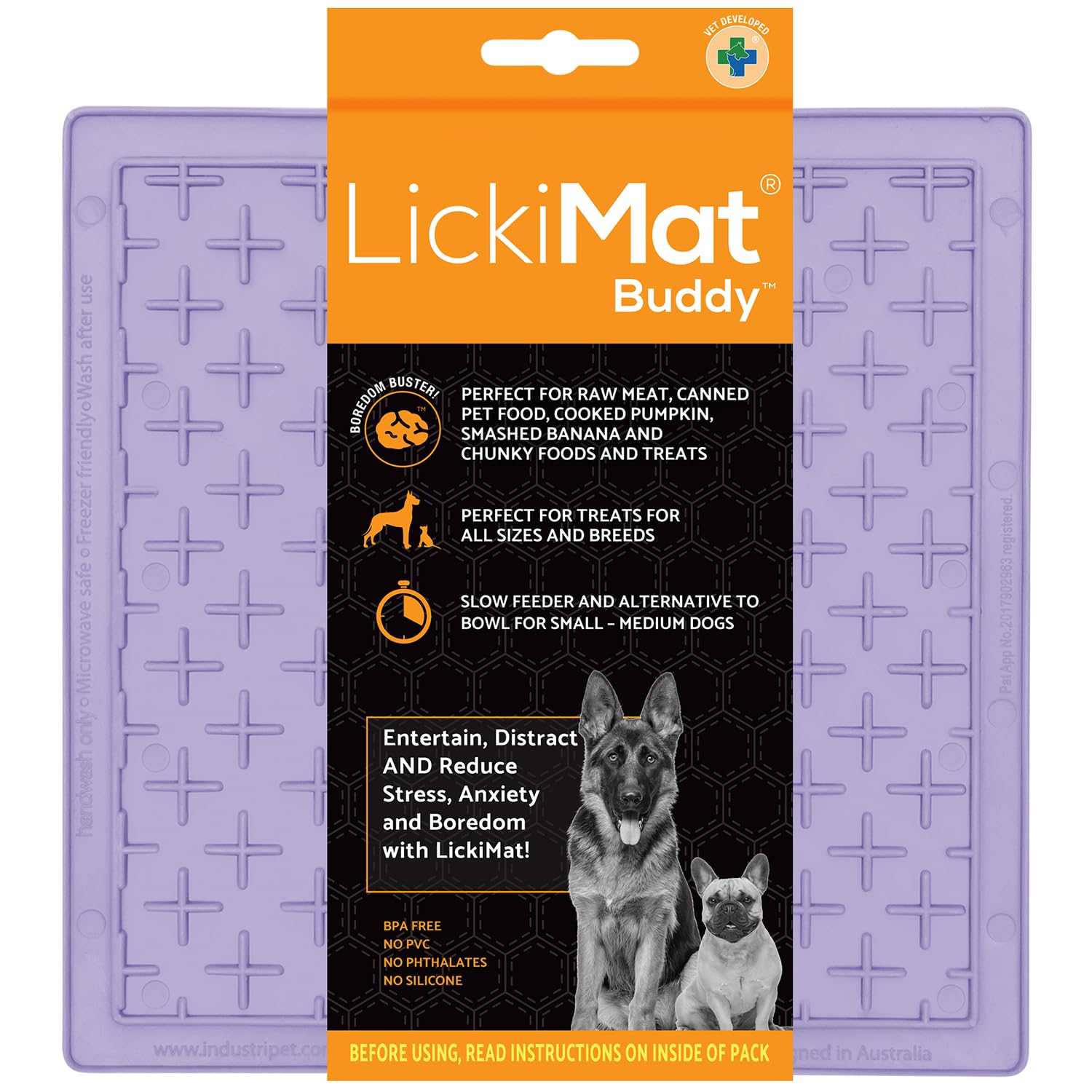 LickiMat Classic Pastel Colours Buddy, Dog Feeding Mat for Boredom & Anxiety Relief, Ideal for Food, Yoghurt or Peanut Butter, Lick Mats, Fun Alternative to Slow Feeder Bowl, Lavender