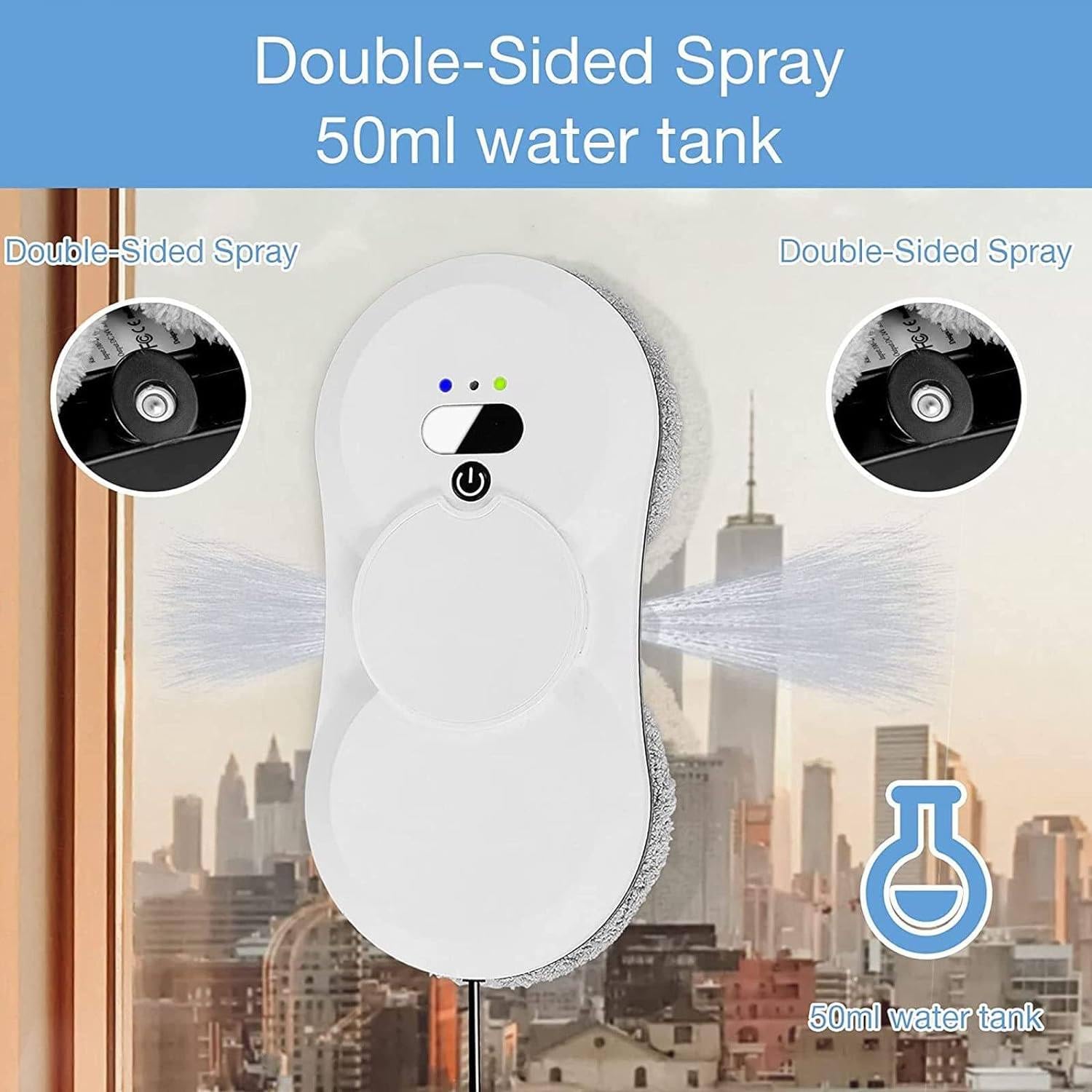 Robotico Per La Pulizia Magnetica Del Vetro (Telecomando) - Spruzzo D'Acqua Automatico, Torsione A Doppio Disco Da 2800 Pa, Corda Di Sicurezza 4M + Fibbia Di Sicurezza