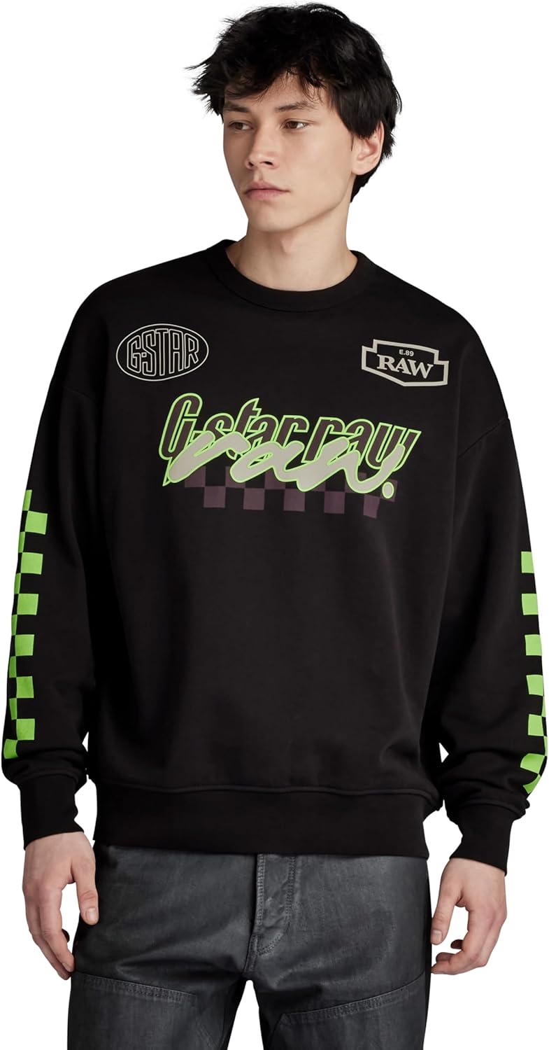 G-STAR mens Moto Sport Graphic Loose Sweatshirt