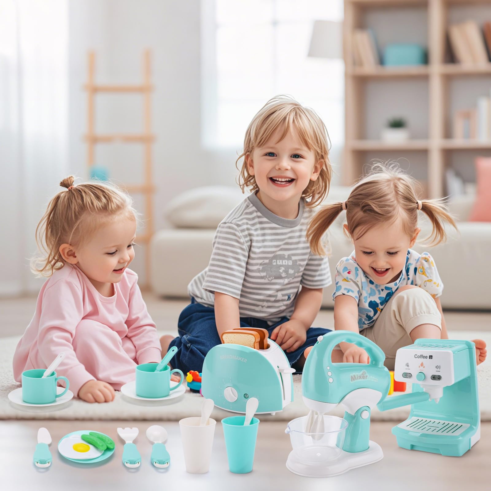 Accessoire Cuisine Enfant,Cuisine Electroménager Enfant,Jeu de Rôle Comprenant Une Cafetière,Un Presse-Agrumes,Un Mixeur,Un Grille-Pain et d'autres Accessoires Cuisine,Dinette Enfant 3 Ans