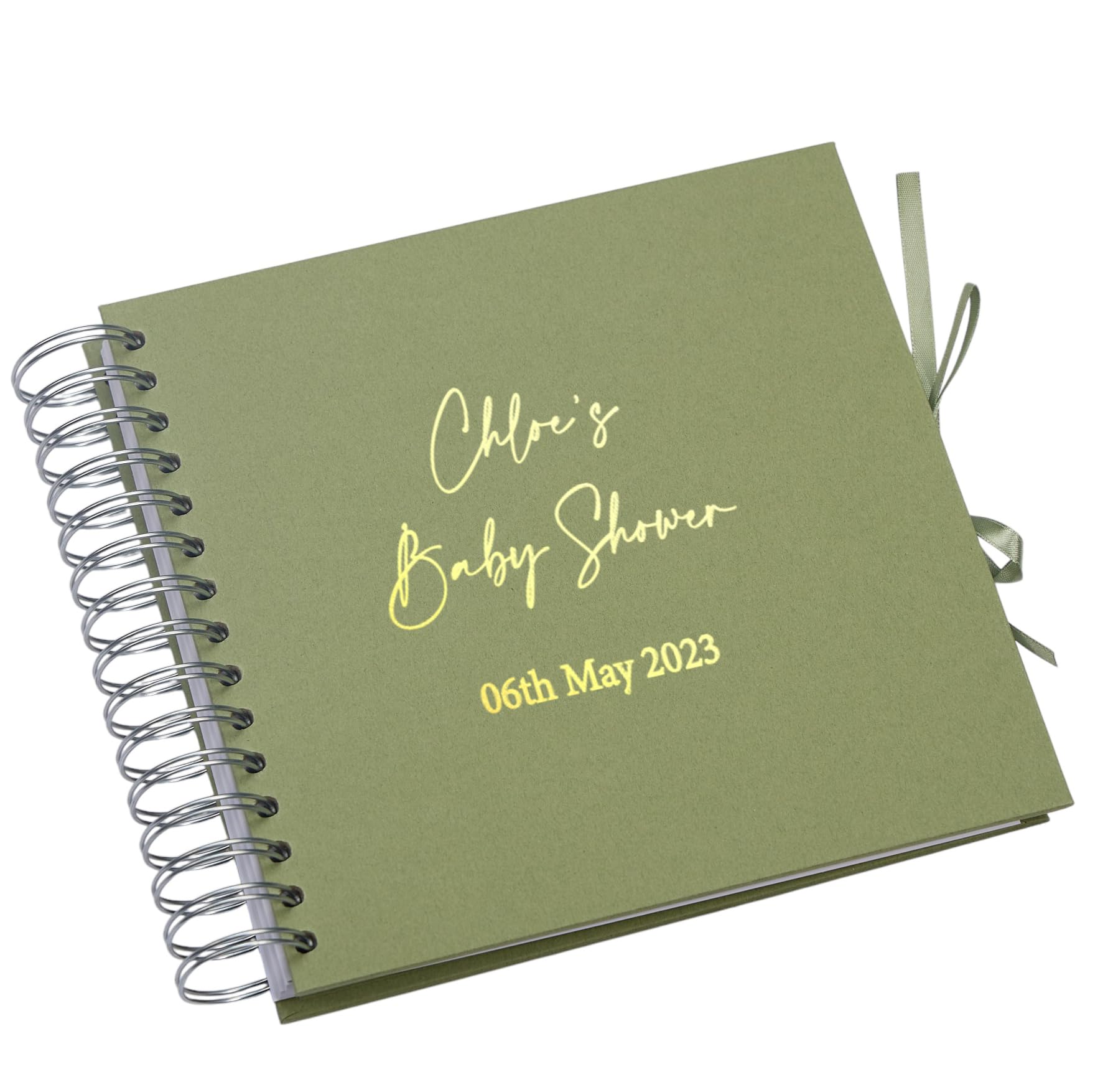 Personalised Baby Shower Multiple Colour Guest Book Scrapbook or Photo Album Foil Print (Olive)
