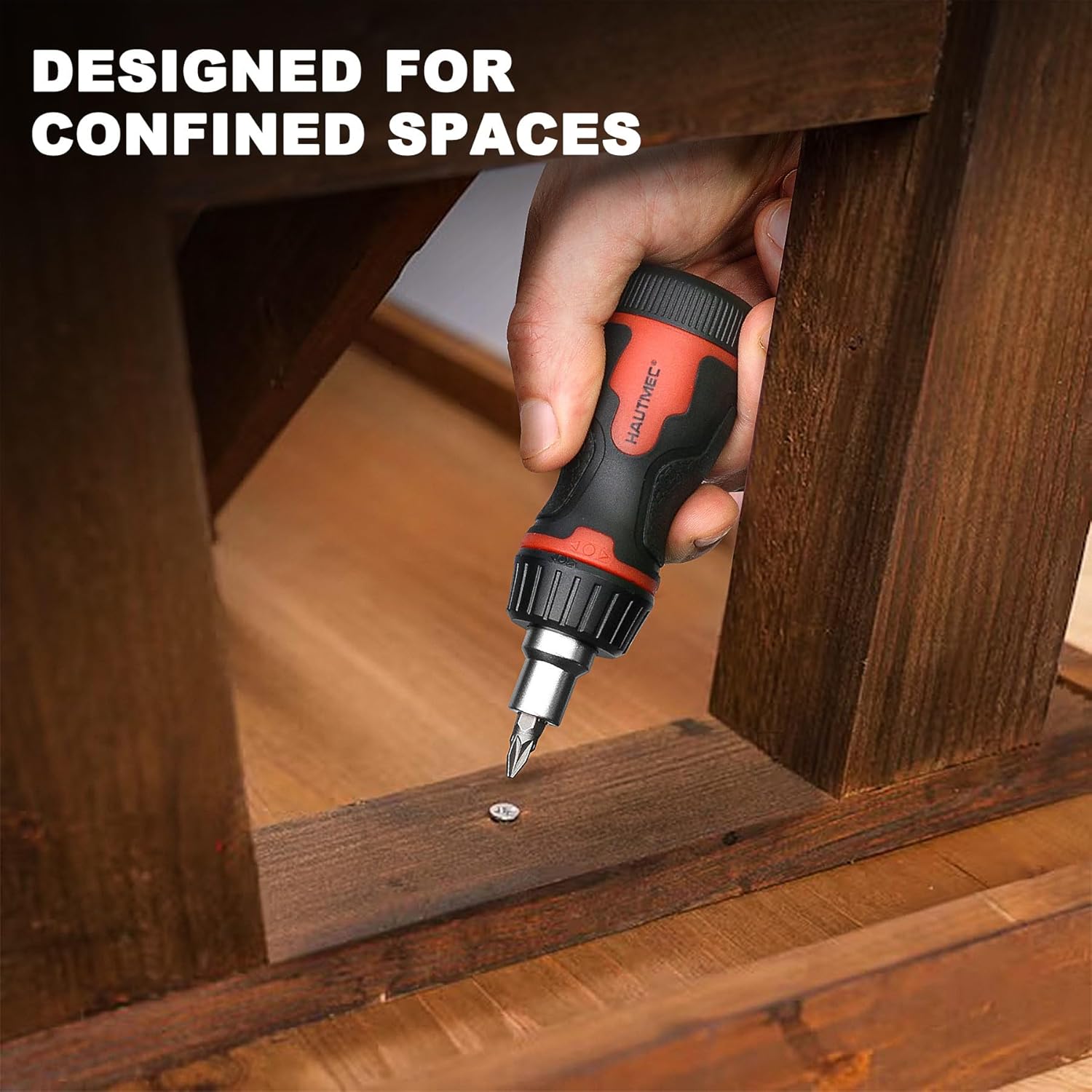 HAUTMEC 8-in-1 Stubby Ratcheting Screwdriver Set, Multi Screwdriver Tool All in One, Ratchet Short Screwdriver Set with Multi Bit Screw Driver for Use in Confined Space, Chrome Vanadium Steel Shaft
