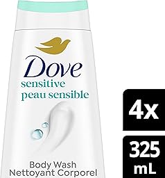 Dove Sensitive Skin Body Wash For 24hr Lotion-Soft Skin, Hypoallergenic with No Sulfates No Parabens, 325mL (Pack of 4) Natural 325 ml (Pack of 4)