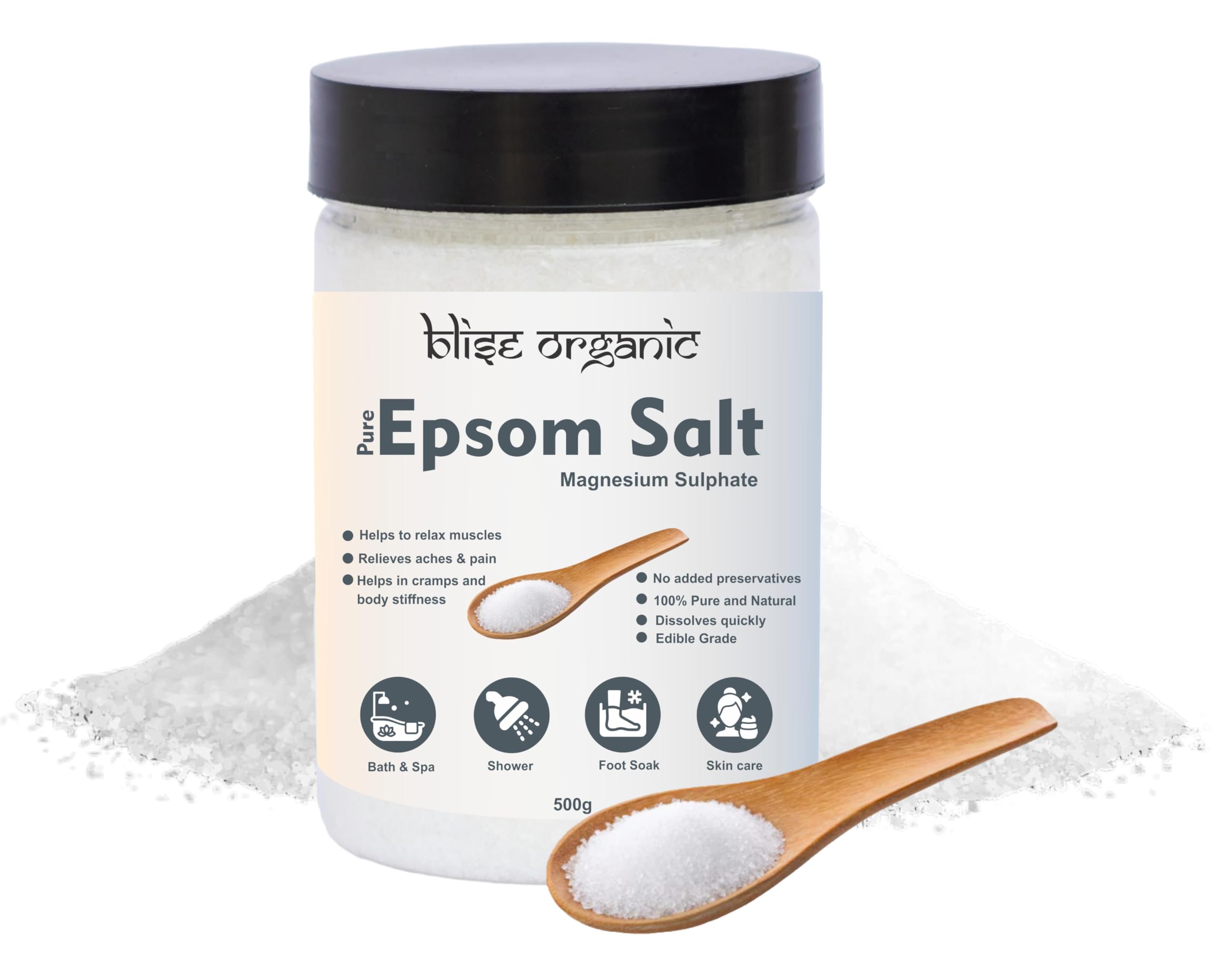 Blise organic 100% Pure Epsom salt - Unscented, fine granules, for bath, skincare, personal care and garden -500g-picture-39