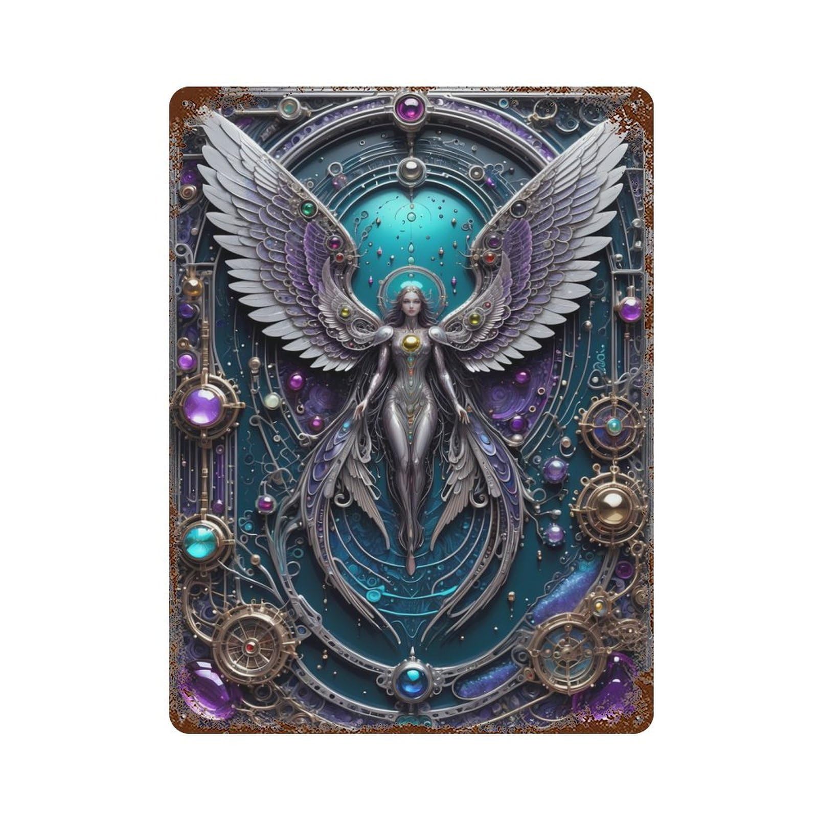 Rust Effect Cosmos Guardian Angel Weathered Tin Sign 15.7"x11.8", Novelty Wall Decor for Office, Studio And Wall Decor