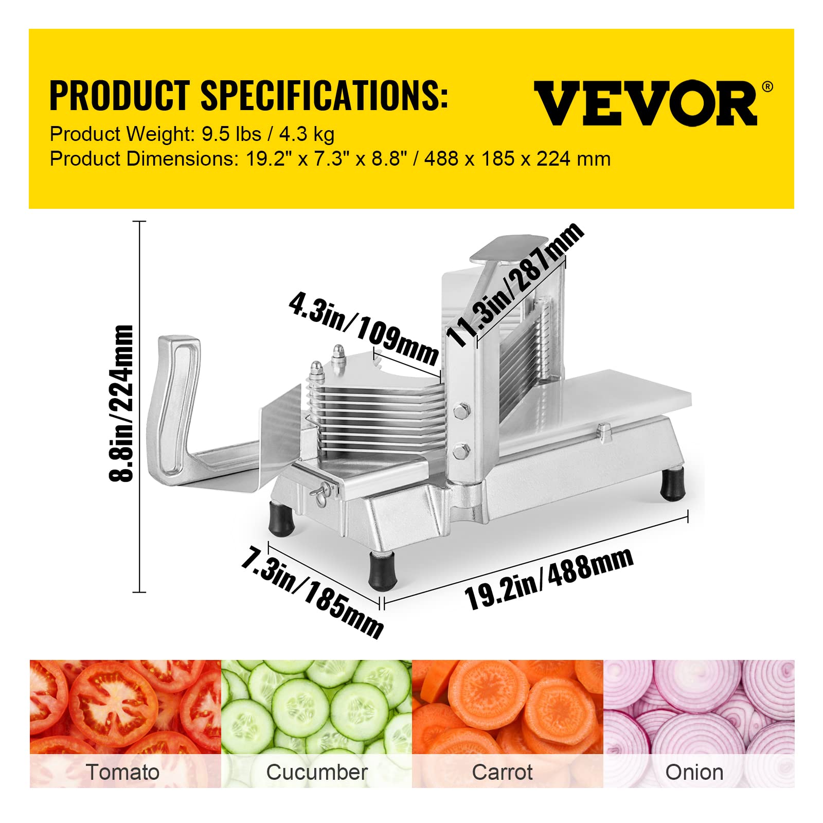 VEVOR Kommerzieller Tomatenschneider 1/4 Zoll, Hochleistungs-Edelstahl Gemüseschneider Zum Schneiden Von Tomaten, Gurken, Bananen
