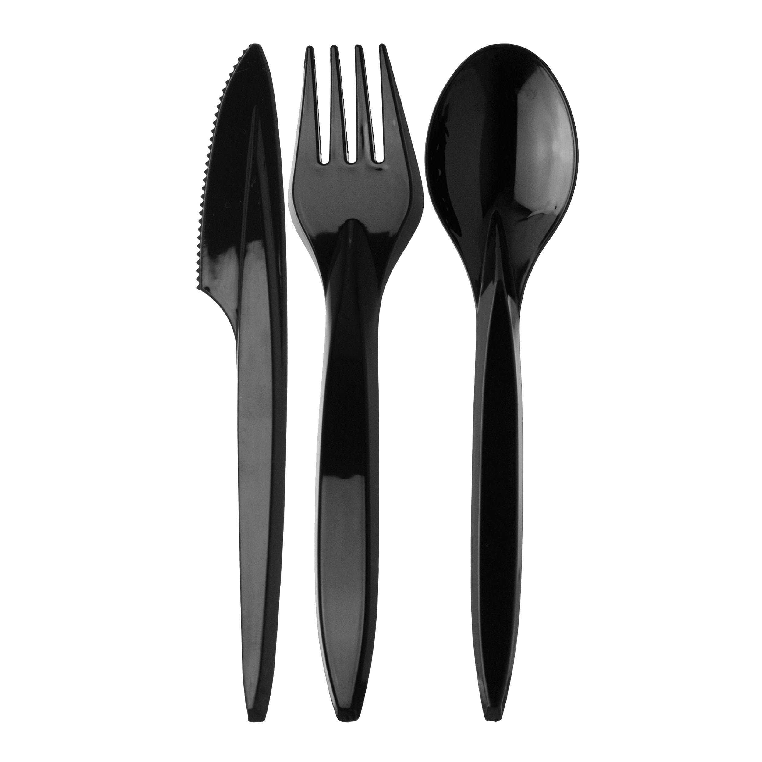 Plastikbesteck Set 1000x Plastikgabel 1000x Plastikmesser 1000x Plastiklöffel Mehrweg Geschirrset Partybesteck Plastikgeschirr Mehrwegbesteck Spülmaschinenbeständig (1000, Schwarz)