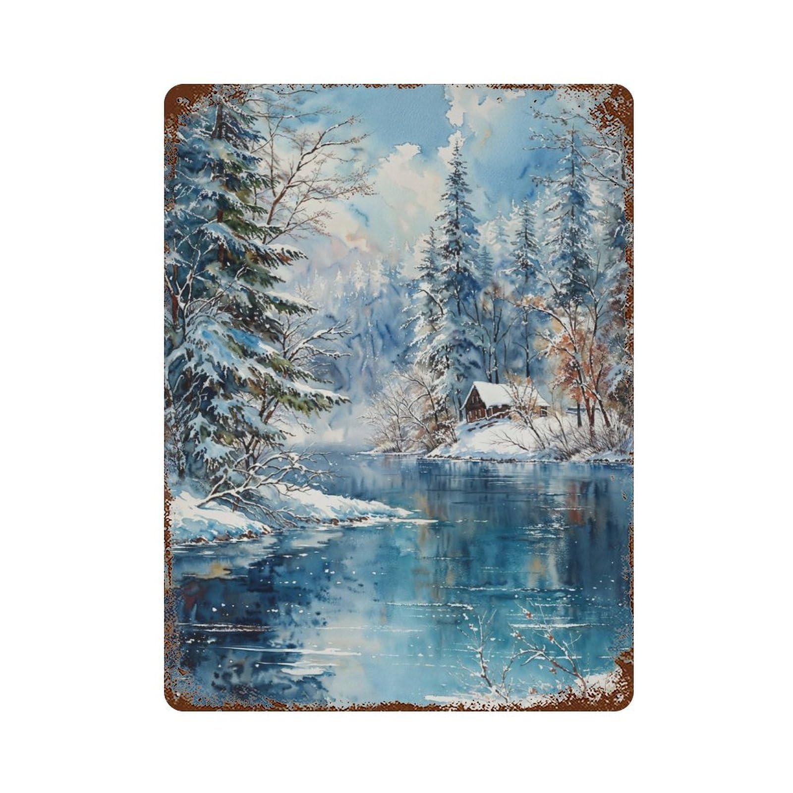 Rust Effect Snowy Solitude Distressed Metal Wall Sign 15.7"x11.8", Decorative Metal Wall Art for Living Room, Hallway And Home Decor