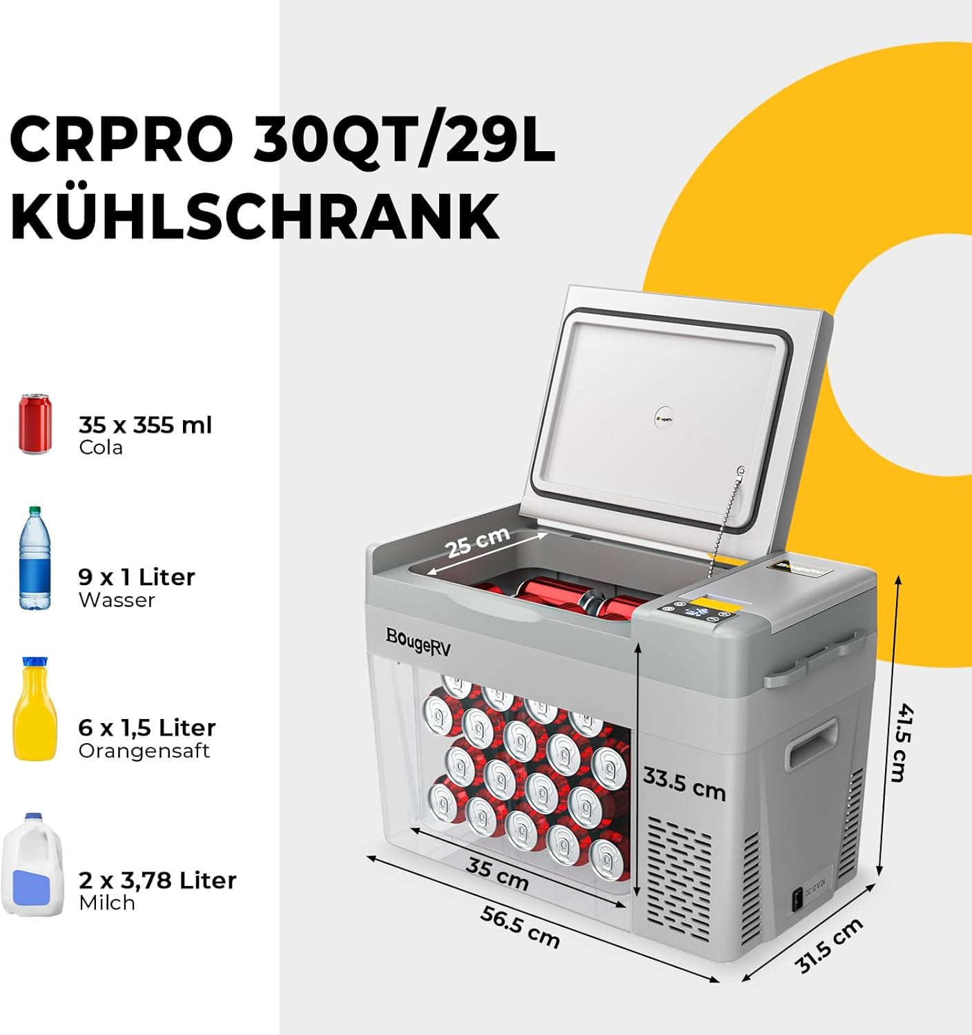 BougeRV CRPRO 29L Portable Refrigerator front view
