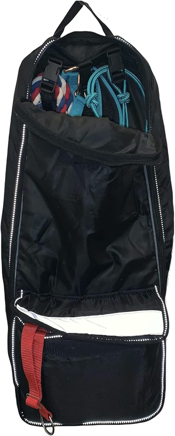 Majestic Ally Halter Bridle Carry Bag - Reflective, Padded with Front Large Pocket Tack Carry Bag to Keep Horse Tack Clean and Safe (Black)