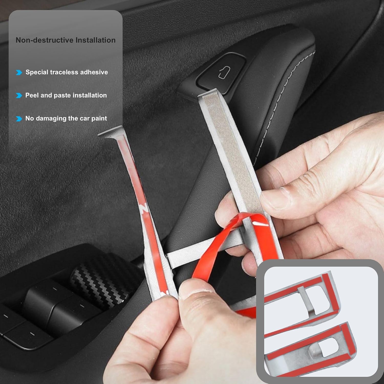 14pcs Door Armrest Window Lift Trim, Switch Panel Protective Cover, Car Accessories Compatible with Tesla Model 3 2017-2023 Tesla Model Y 2020-2023, Carbon Fiber Interior Trim Cover ABS