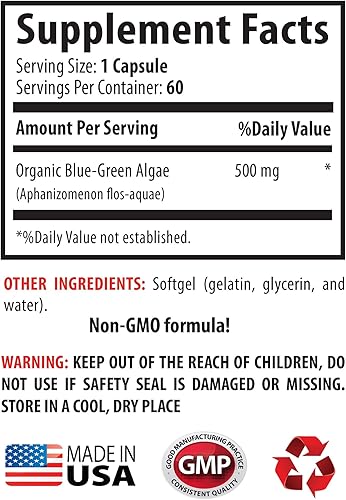 Miniatura 5 de Suplemento de hierbas puras - Klamath Algas verdes azules 500 mg - Aumenta los niveles de energía, mejora la digestión y mejora el sistema
