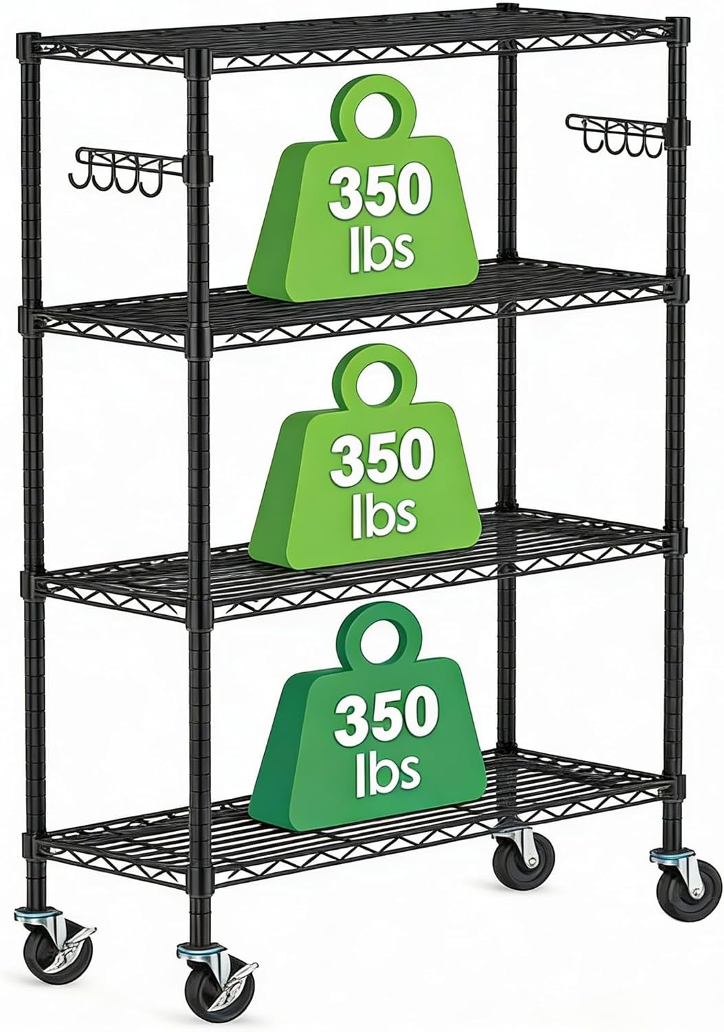 Storage Wire Shelving with Wheels 4-Tier Heavy Duty Garage Shelves Unit Metal Rolling Adjustable Organizer Rack Steel Wire Industrial Shelving for Kitchen Garage Pantry Office Bathroom