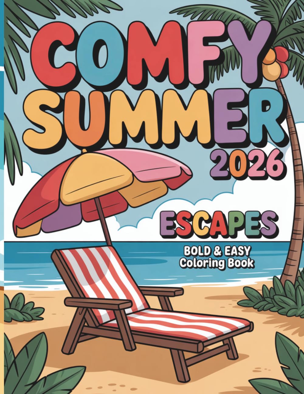 Comfy Summer 2026 Escapes: Bold & Easy Coloring Book: Relaxing Tropical Vacation Scenes, Ocean Animals, and Simple Summer Designs for Stress Relief and Creative Fun