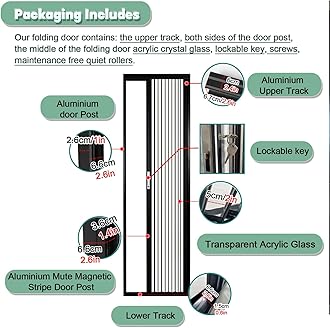 Transparent Crystal Panel Folding Sliding Door, Acrylic Locking Invisible Accordion Doors for Bathroom Toilet Bathroom Partition, Indoor Outdoor Clear Room Divider Door(W 24in/61cm,H 80in/203cm)