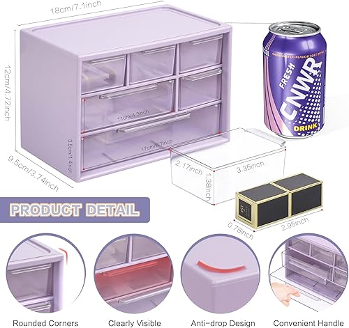 Miniatura 3 de Organizador de almacenamiento de escritorio con 6 mini cajones, gabinete apilable de escritorio para manualidades, caja de almacenamiento