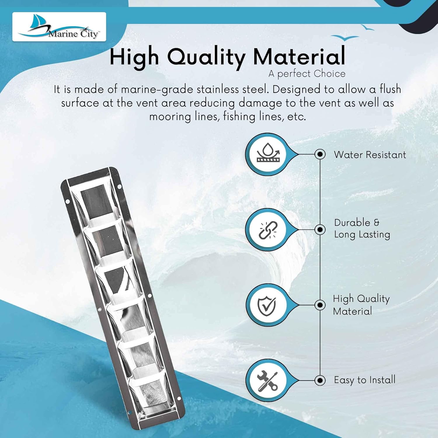 MARINE CITY Louvered Vent – Stainless Steel Mirror Finish, Corrosion-Resistant, Durable Vent Cover for Boats, Yachts, RVs & Home