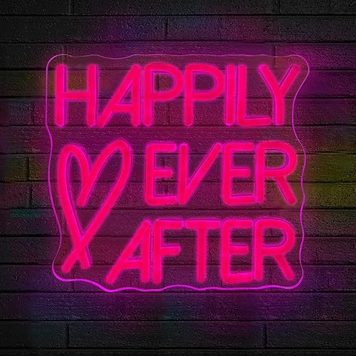 Letrero LED de neón rosa con texto en inglés «Happily Ever», compromiso, cumpleaños, boda, regalo para niña, luces decorativas artísticas para