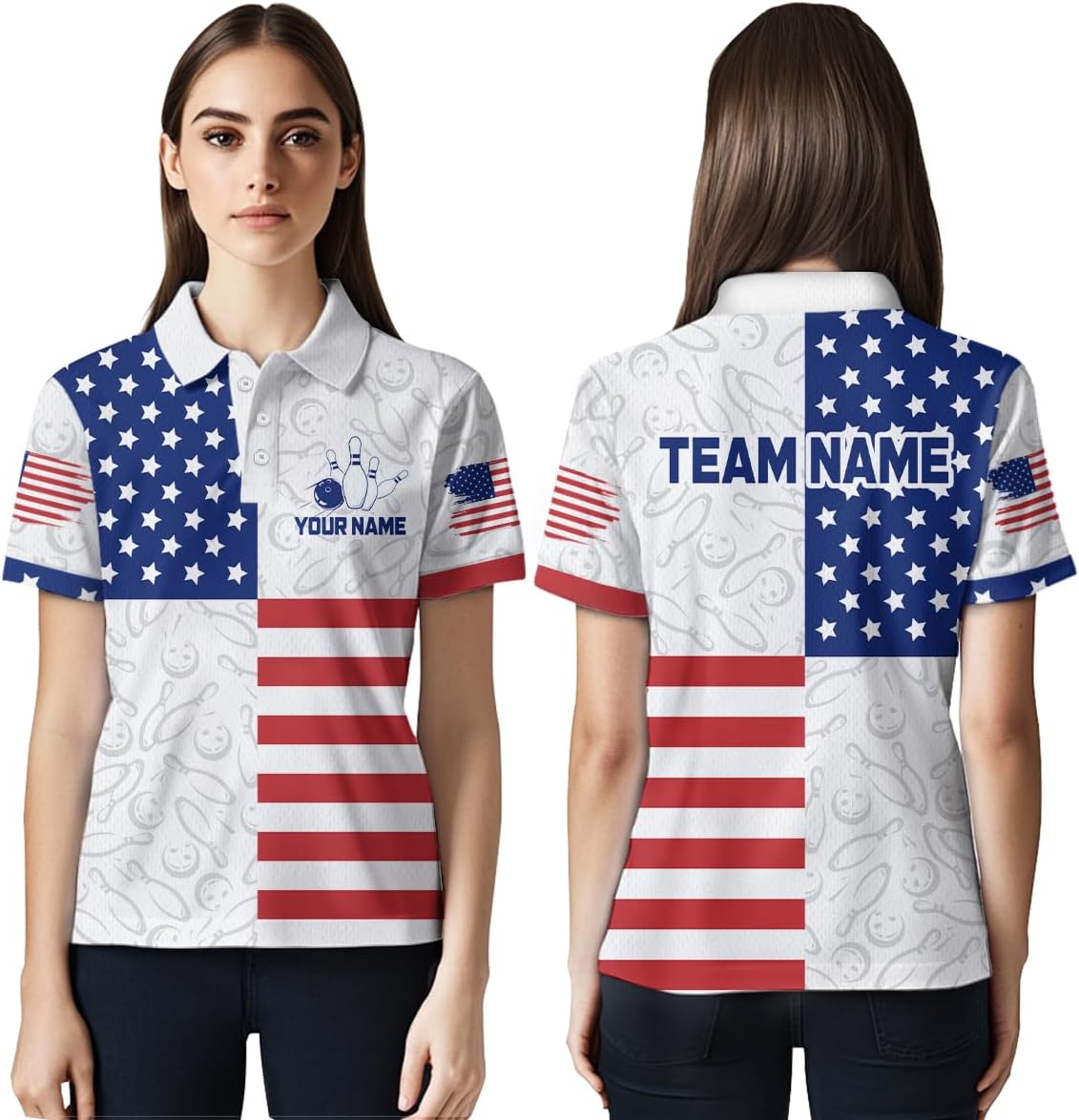 American Flag Bowling Shirts Custom Patriotic Bowling Polo Shirt for Men Women's Team Bowling 1/4 Zip Shirt League