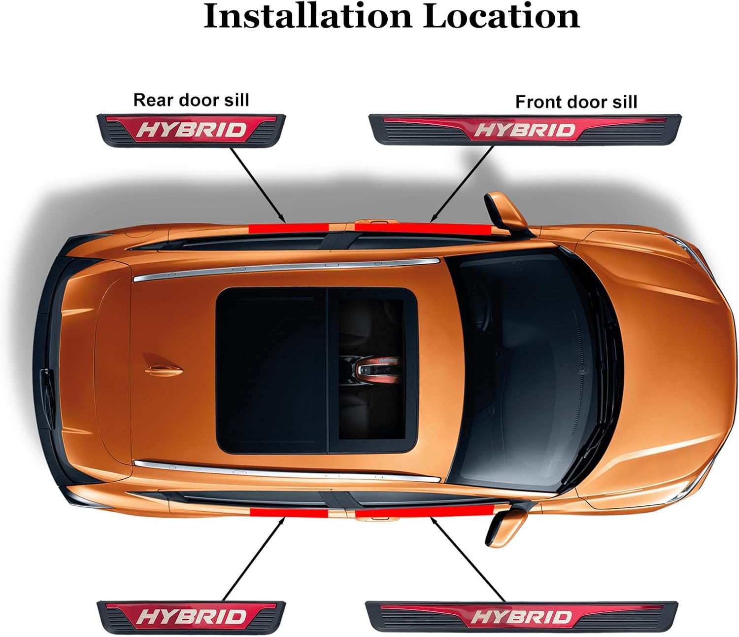 Red Door Sill Protectors Trims for Car Hybrid Accessories, Stainless Steel Cover Guard Sills Protector Door Scuff Plate Anti-Scratch Welcome Pedal Protect (Width 1.97")