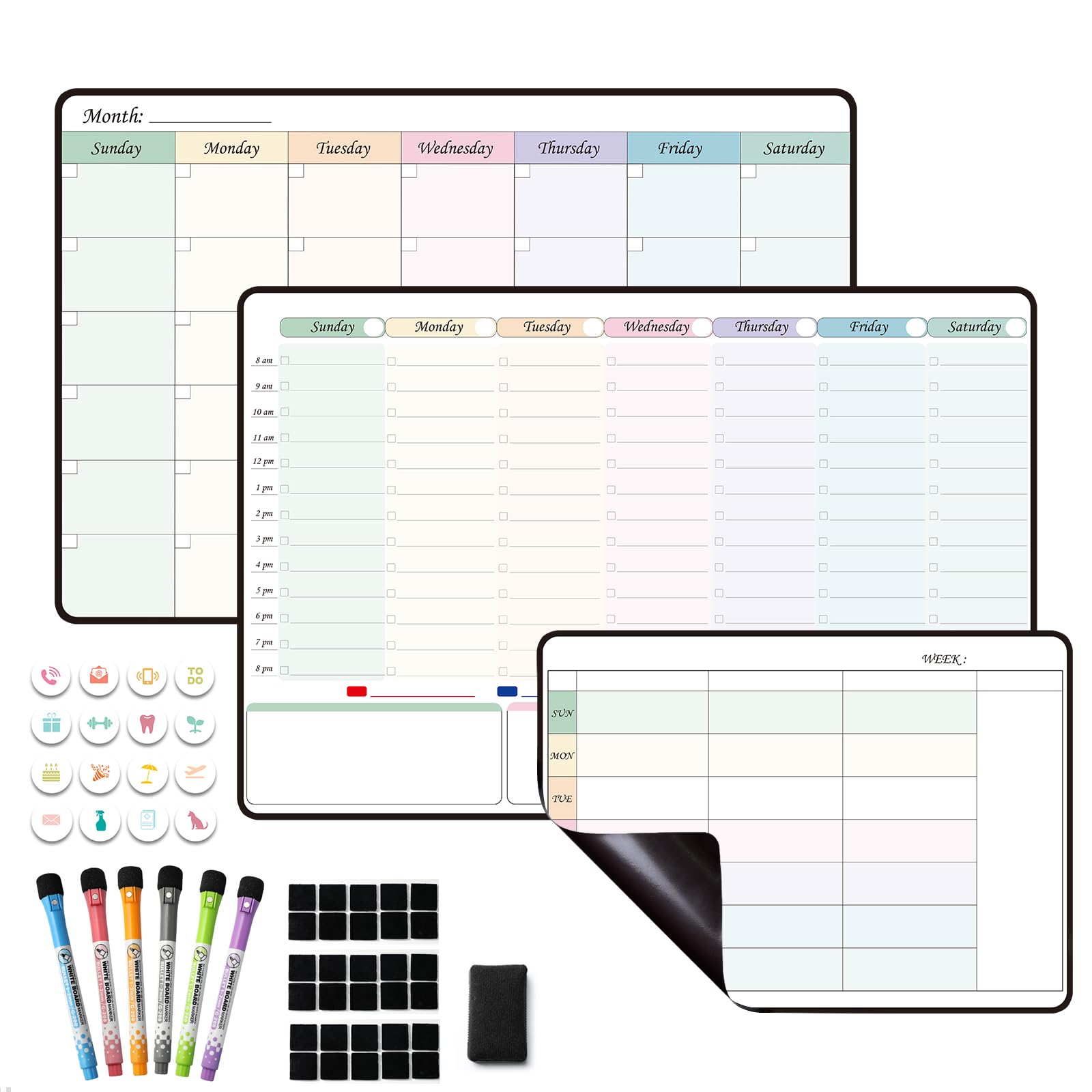 Lavagna magnetica cancellabile a secco settimanale calendario mensile per frigorifero, lavagna programmi, lavagna menu, per fare e lista delle faccende domestiche per la famiglia