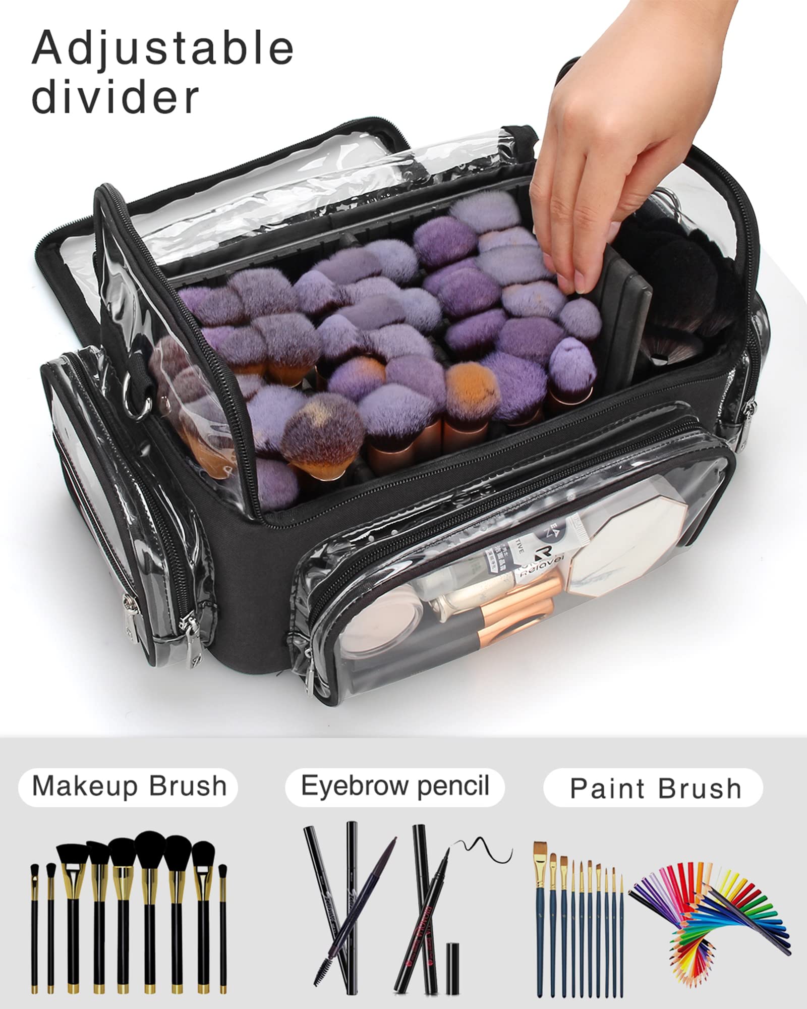 Relavel Trousse de maquillage,Extra large,Porte-pinceaux de maquillage professionnel,Pour artiste de maquillage, Noir , Boîte de rangement cosmétique professionnelle