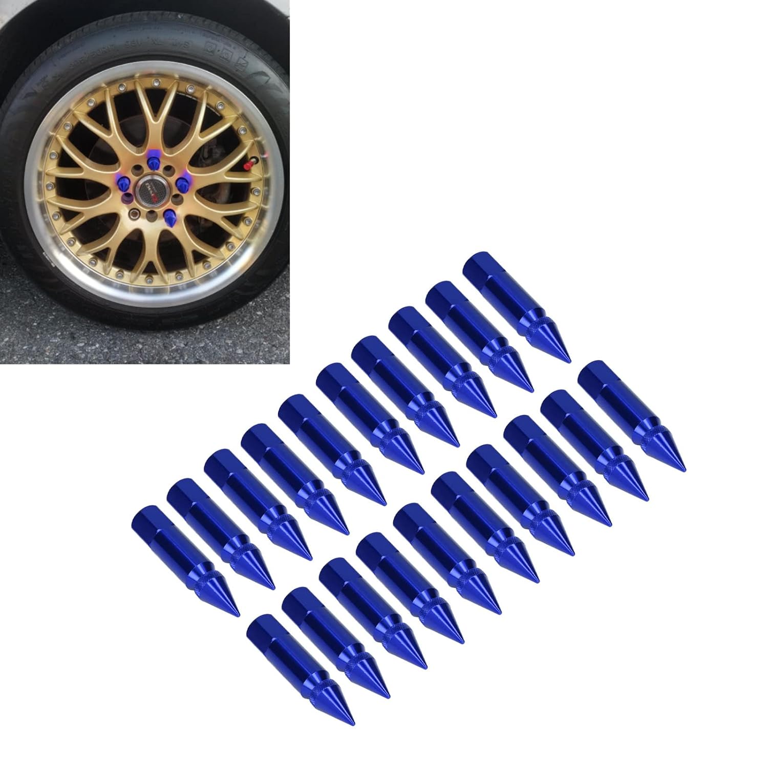 Aramox 20Pcs Spiked Lug Nuts, M12x1.5 Racing Wheels Rims Lug Nuts in Aluminium Alloy with Socket Key (Blue)