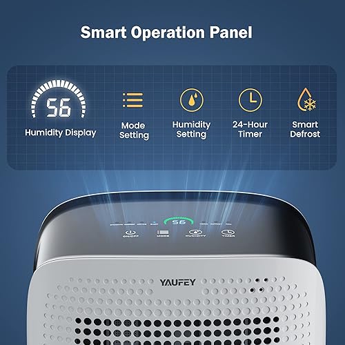 Miniatura 4 de Yaufey Deshumidificador de 50 pintas para espacios de cobertura del hogar y sótano de hasta 4,500 pies cuadrados, silencioso, elimina la humedad,