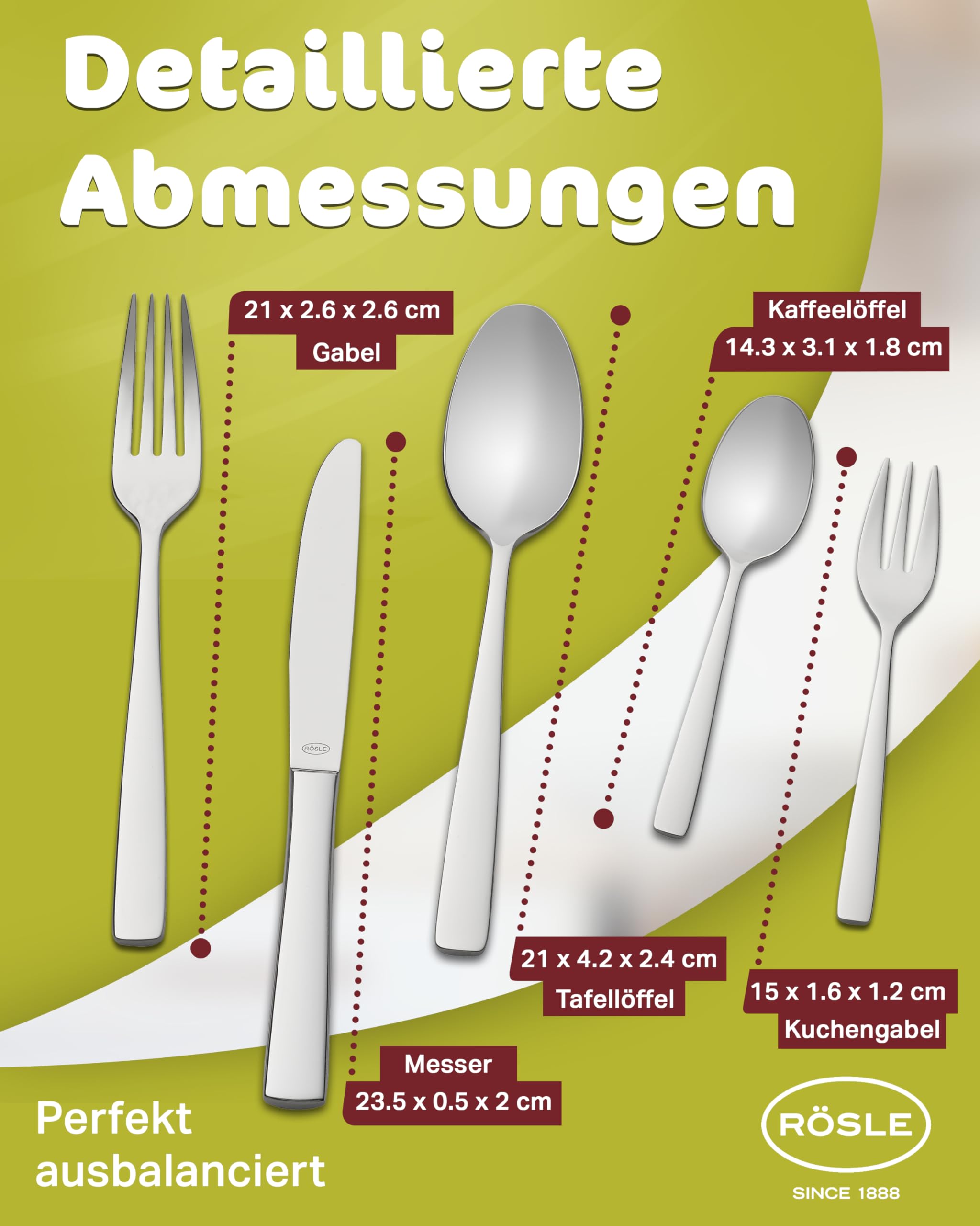 RÖSLE ELEGANCE Besteck Set für 6 Personen – 30-teiliges Hochglanzpoliertes Essbesteck aus Edelstahl 18/10 – Premium Besteck, Spülmaschinengeeignetes Besteck in Eleganter Geschenkbox