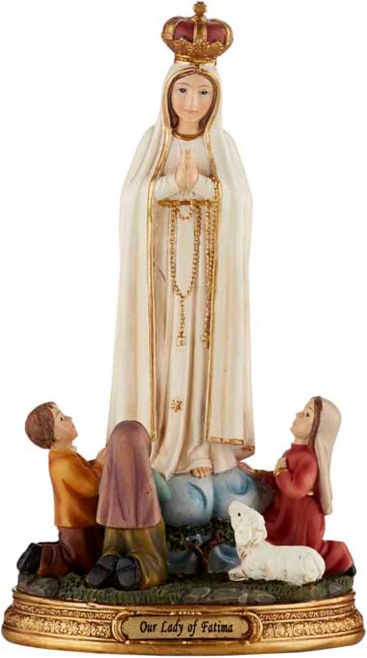 CB Our Lady of Fatima with Children Statue. Catholic 8" Statue portraying Virgin Mary Blessed Mother with 3 Small Children Praying