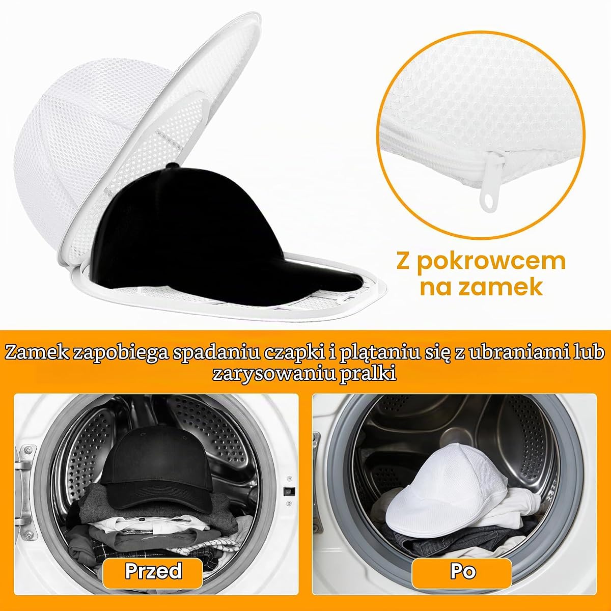1 zestaw Cap Washer, czapka z daszkiem w kształcie pralki, stojak na kapelusze, do prania w pralce, podkładka pod kapelusze do czapek baseballowych, z siatką na kapelusze