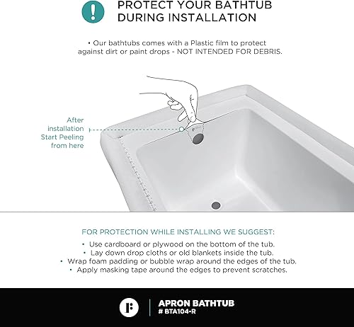 Miniatura 124 de Fine Fixtures Acrílico, bañera de fibra de vidrio con delantal integral frontal en blanco brillante, drenaje a mano derecha, 48 x 32 pulgadas