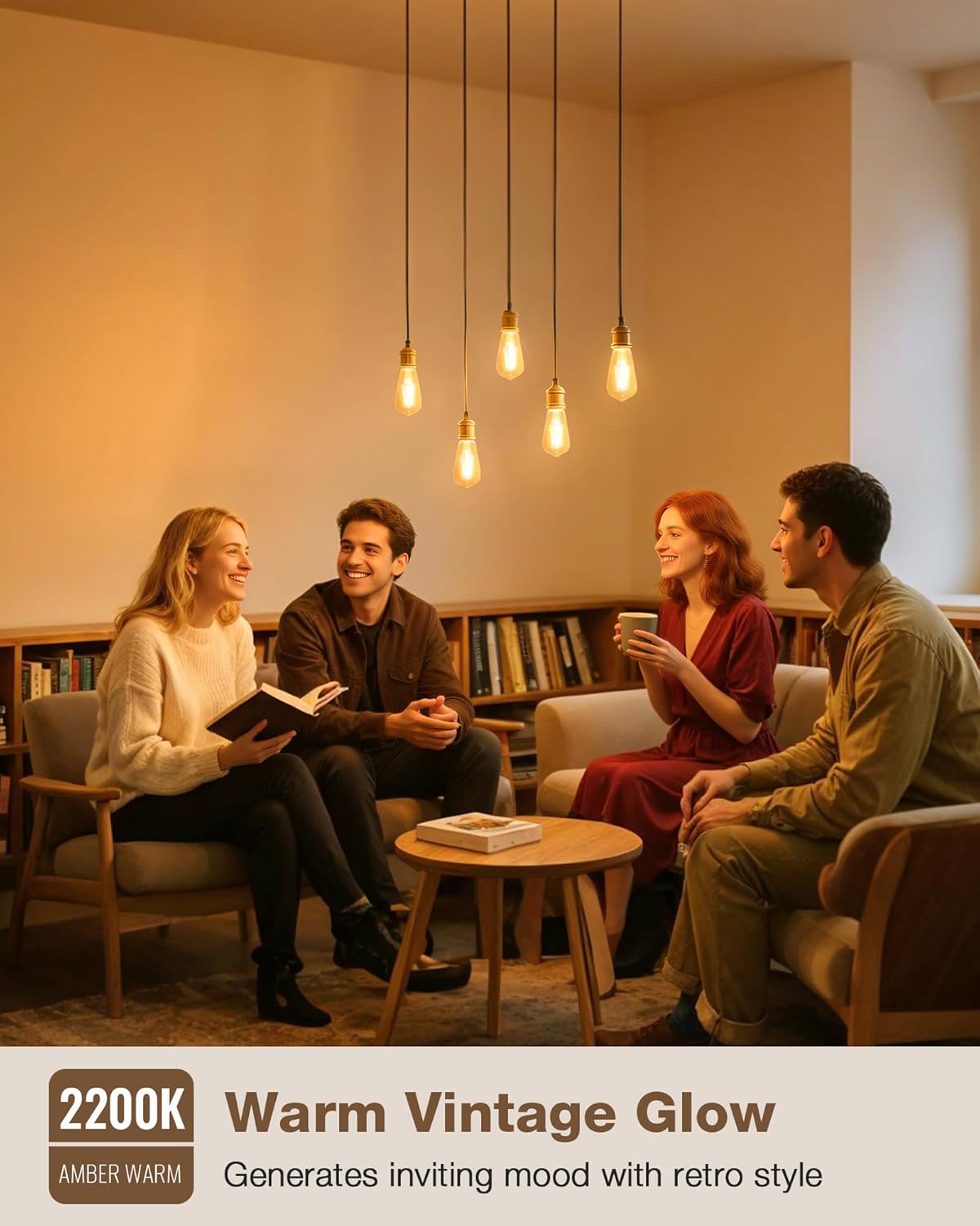 Lafoy ST58 Amber Edison Light Bulbs 2200K Soft Warm, 60 Watt Equivalent E26 LED Bulb, 6W Teardrop Antique Style 60W Replacement, Medium Base 550 Lumen Lightbulbs, 120V 12 Pack