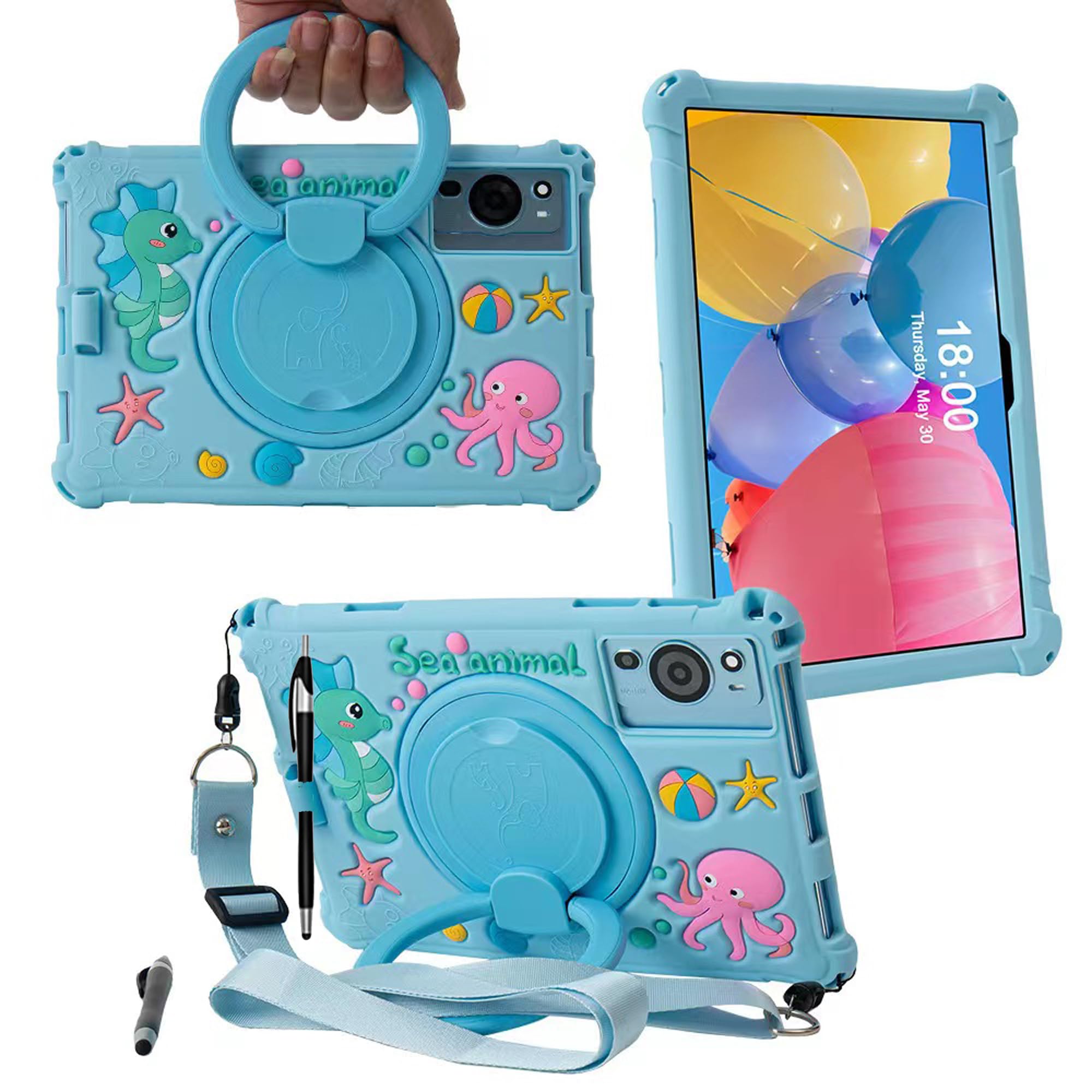 Tablet Case for TCL Tab 10 5G 10.1 Inch/TCL Tab 10S 9081X/9080G/9183W,Soft Anti-Stress Silicone Case with Rotate Stand/Pencil Holder/Shoulder Strap/