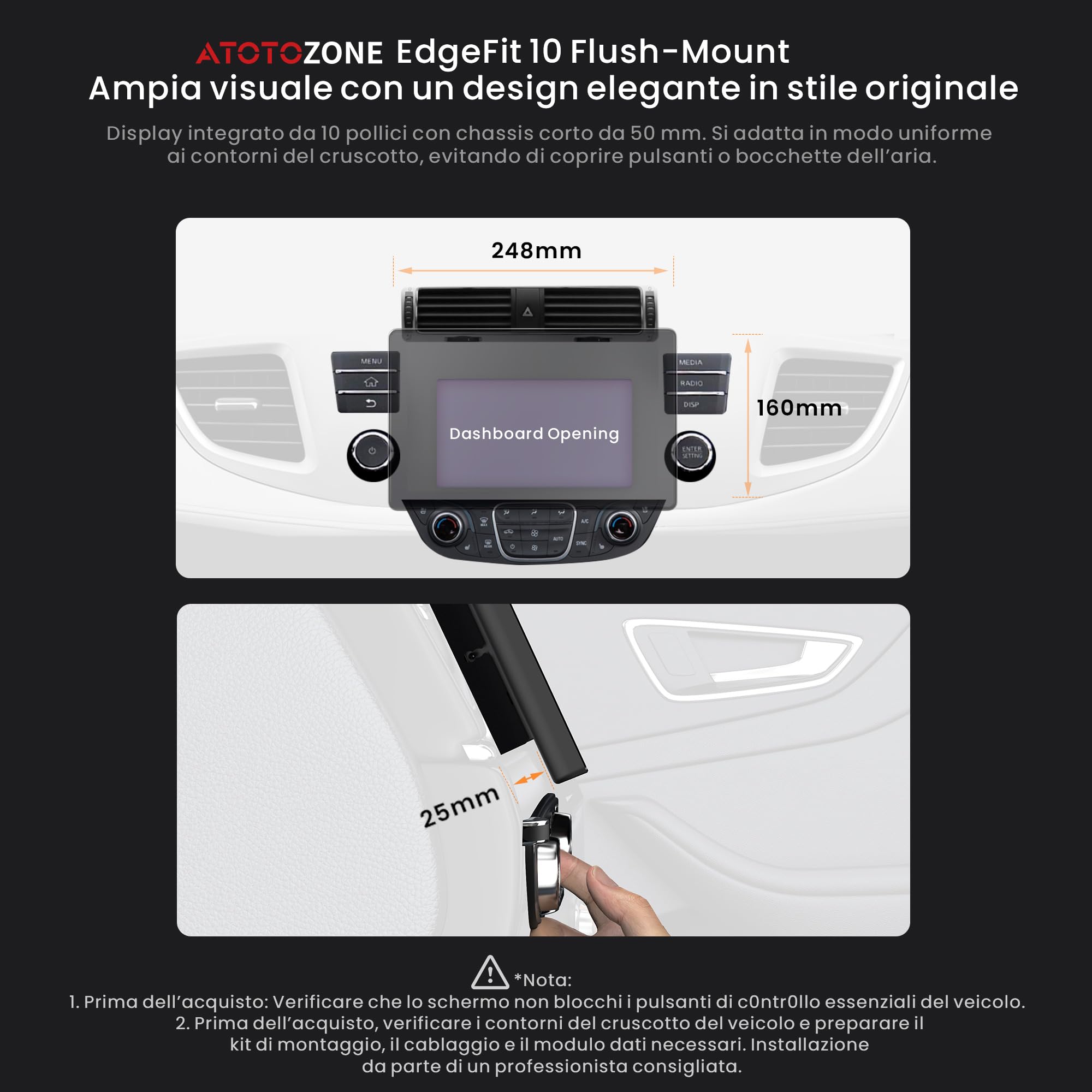 ATOTOZONE 10" QLED DAB AI Autoradio 2 Din Android, 8G+128G, Carplay Senza Fili & Android Auto, 4G LTE, DSP & 36B-EQ, Audio 7.1.2 Canali, Ingresso HDMI, 2 Wifi & Bluetooth, Tracciamento GPS, X10DG211E