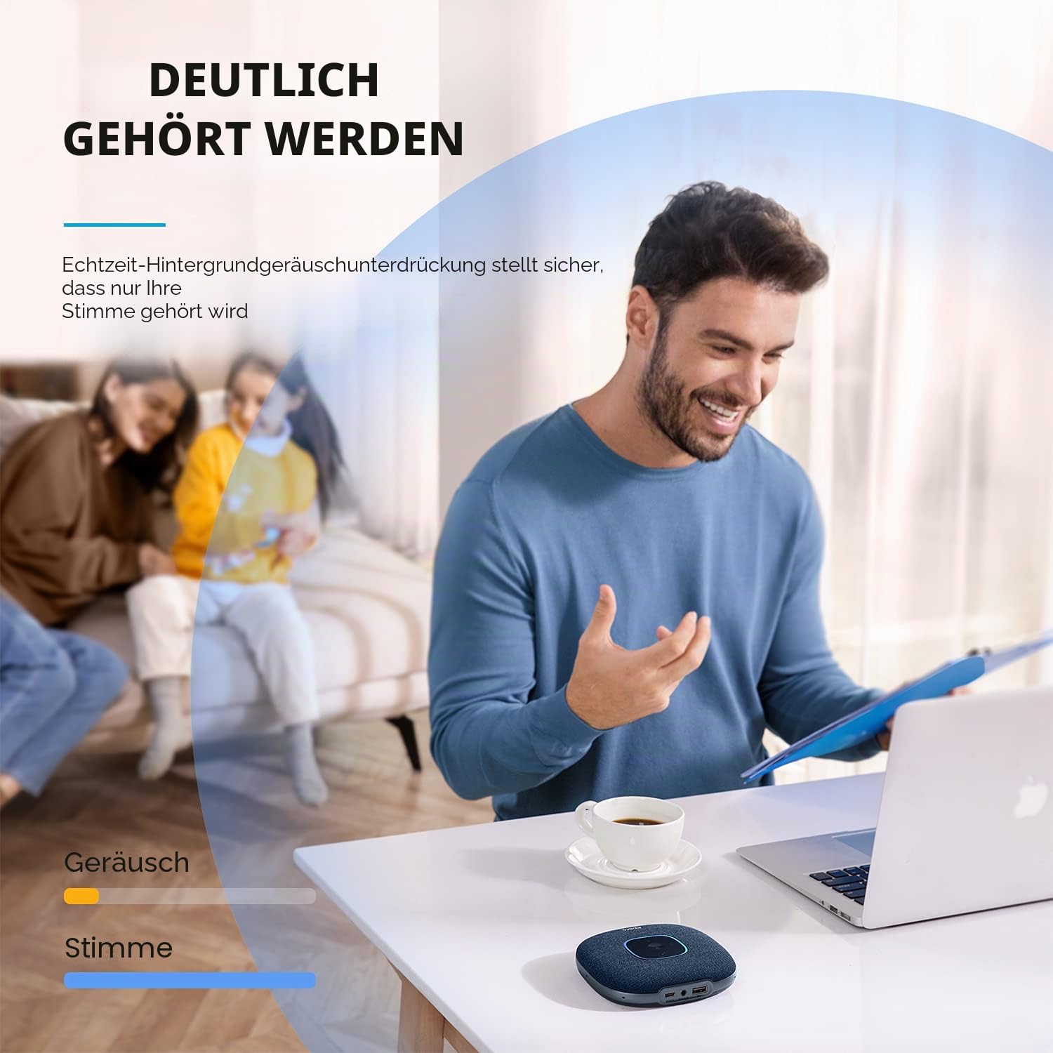Anker PowerConf S3 Bluetooth-Freisprecheinrichtung mit sechs eingebauten Mikrofonen, verbesserte Tonaufnahme, 24 Stunden Anrufzeit, App-Steuerung, Bluetooth 5, USB-C (blau) (Generalüberholt)
