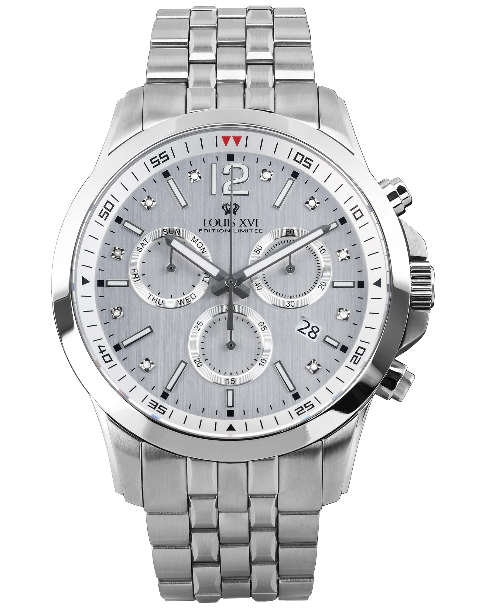 LOUIS XVI Athos le Grand 2.0 3520 - Ø 48 mm - Herren Uhr - Wasserdicht - Armband Silber - Zifferblatt Silber mit Diamanten - Kaliber Ronda Z60
