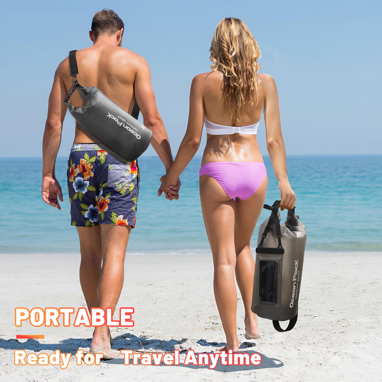 KUOGAS Sacca Stagna con Borsa Impermeabile & Cinghie – Zaino Impermeabile per Outdoor, Campeggio & Sport Acquatici | 5L, 10L, 20L | Leggero & Resistente | Borsa Impermeabile (Nero, 10 L)