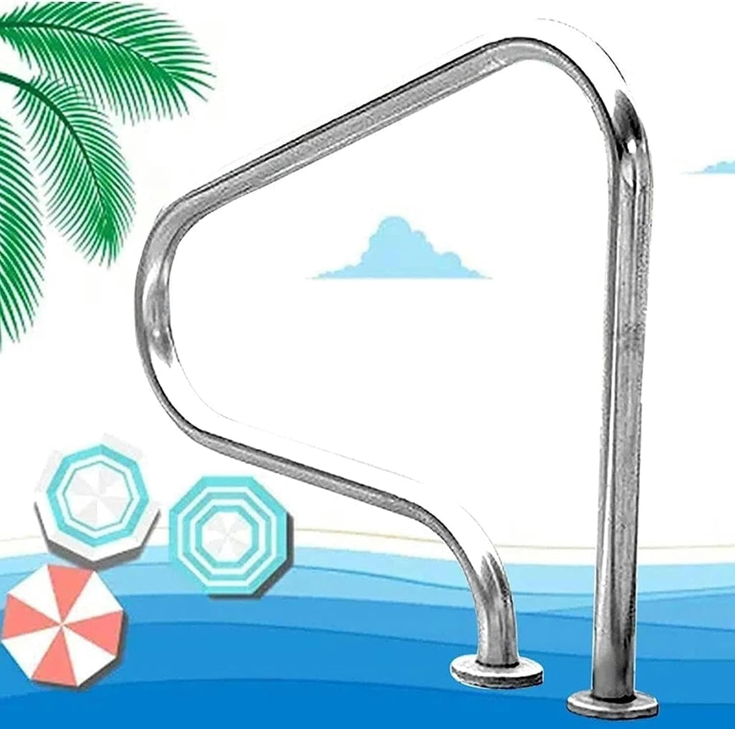 PooHand Rail, Pasamanos De Fácil Montaje Pool Rail Pool Railing Swimming Pool Stair Rail 31In Swimming Pool Handrails,Pool Hand Rail Stair Rail W/Base Plate, (Color : 1 Piece)~/