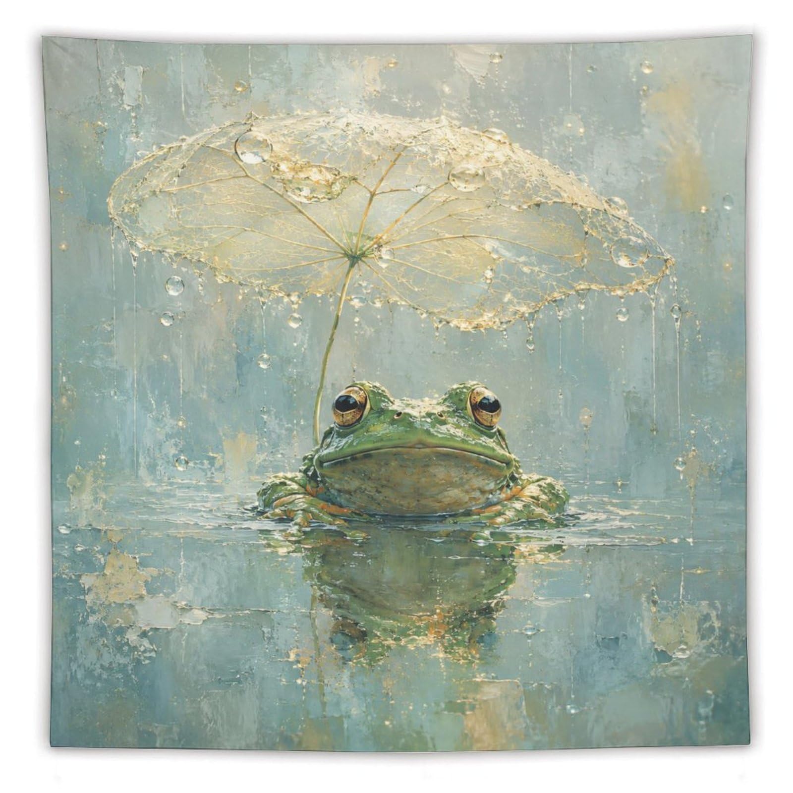 H3B8U2Y5 Watercolor Umbrella Frog Wall Tapestry, Ukiyo-e Style, Backdrop