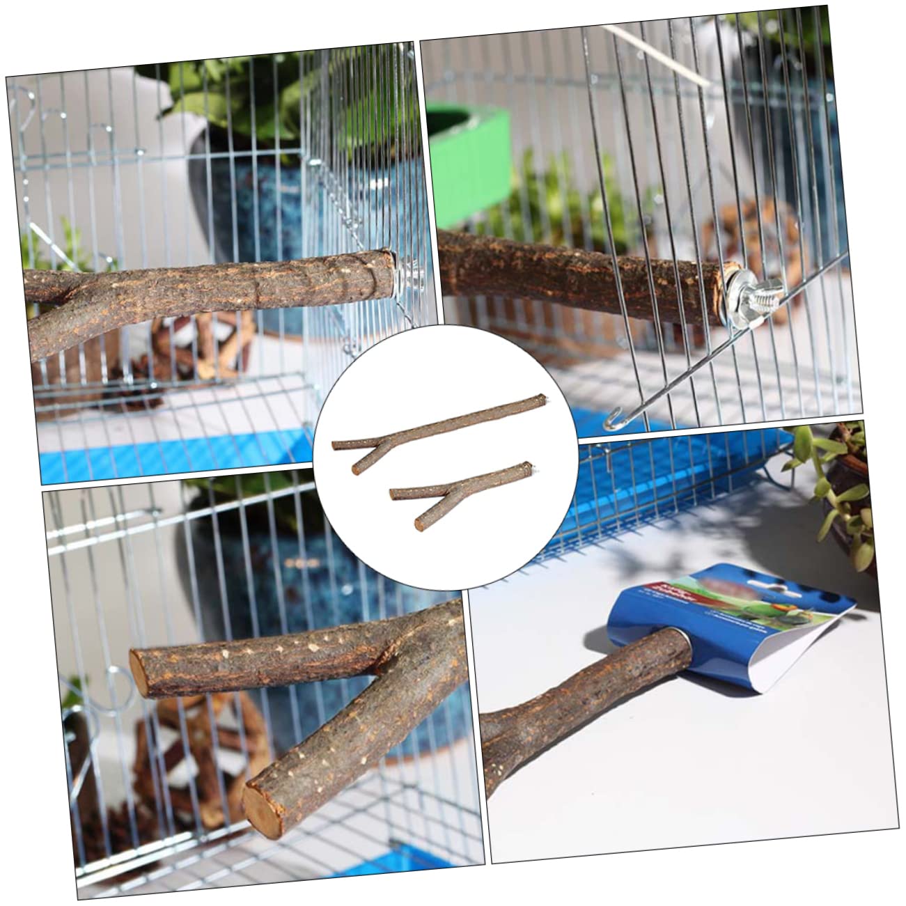 Mikikit 1set Bird Cage Stand Rack Durable Wood Fork Accessories for Parrots Birds Premium Quality for Use for Various Cage Types 2pcs