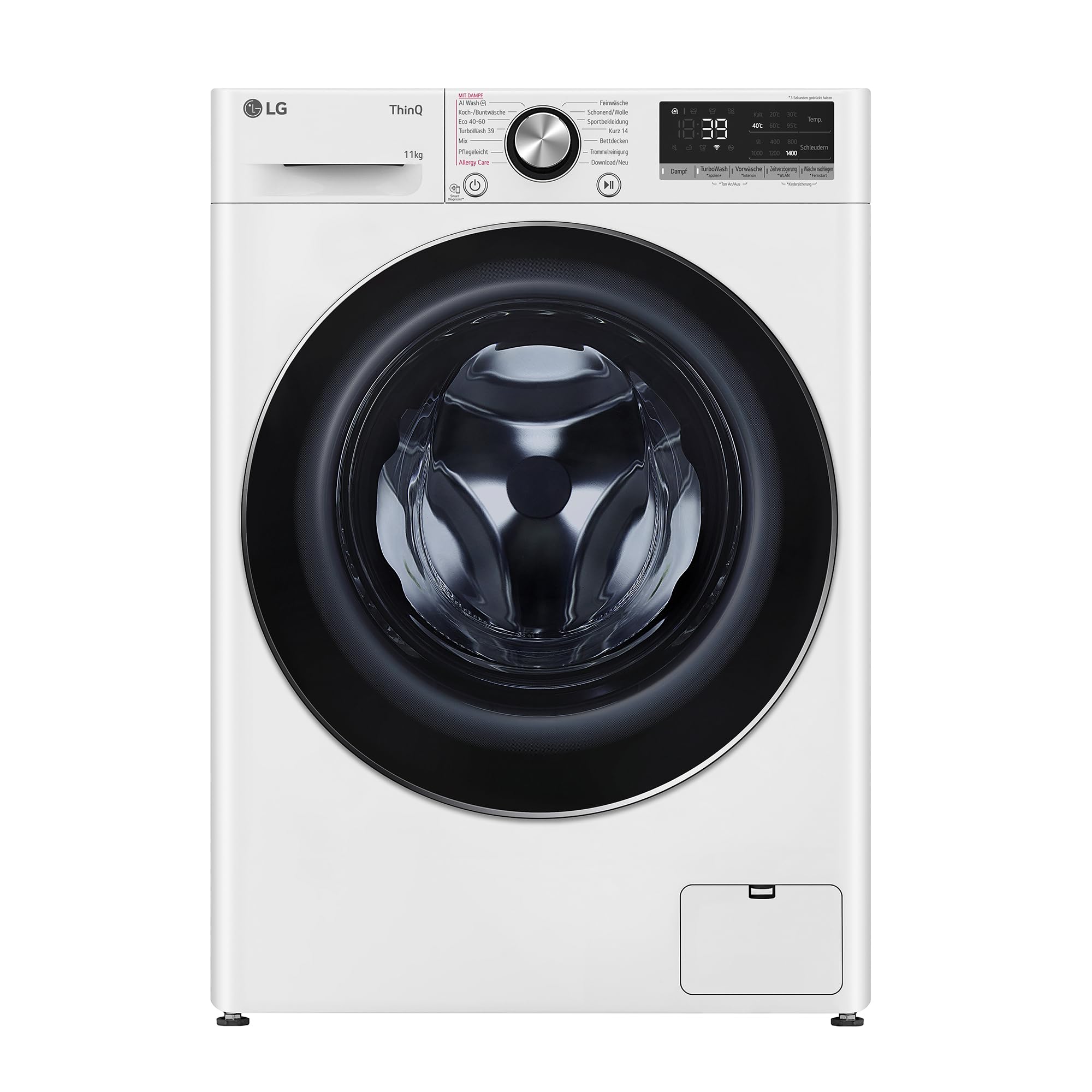 LG F4WR7012 Waschmaschine, 11 kg, 1400 U/Min., A -10%, AI DD, TurboWash 360°, Steam, AquaLock, Inverter Direct Drive, ThinQ (WLAN), Weiß [Energieklasse A]