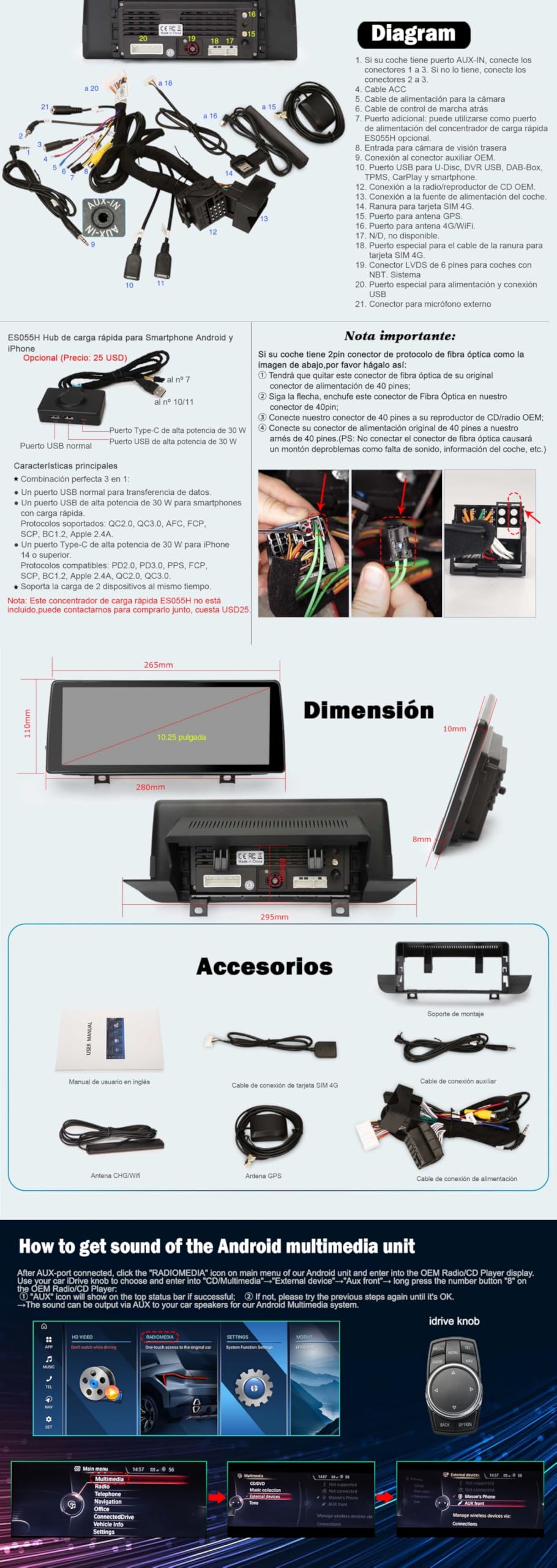 Android 16 Qualcomm 8 núcleos Radio de Coche Bluetooth 5.1 GPS Navegador para BMW Serie 2 F45 F46 F22 【Sistema NBT】 Wireless Carplay DSP A2DP WiFi SWC Dab+ Canbus Idrive Pantalla táctil