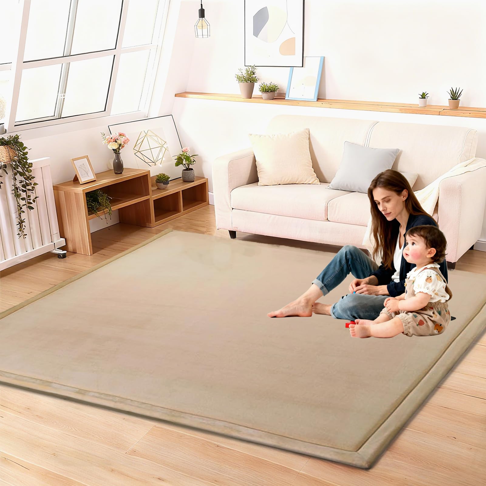 2CM Dicker Krabbelmatte Baby Spielmatte 90 x 120 cm rutschfeste Vergrößern Spielteppich Kinder Teppich Kinderzimmer Mit Memory-Schaum Pflegeleichte für Kinderzimmer und Schlafzimmer