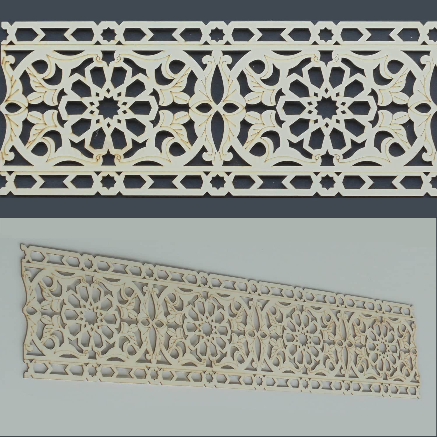 Zagora ornamentierte Zierleisten - orientalische Wanddekoration Holz 20cm breit (2m, Blüten)