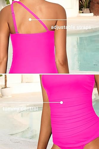 Miniatura 3 de Tempt Me Conjunto de tankini de dos piezas para mujer, traje de baño con control de abdomen, traje de baño de un hombro con parte inferior de bikini