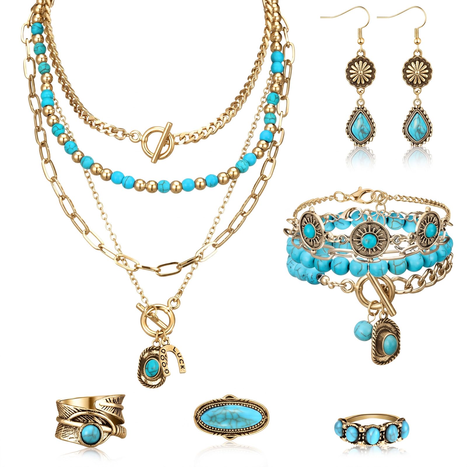 Ecally Western Turquoise Jewelry Set for Women